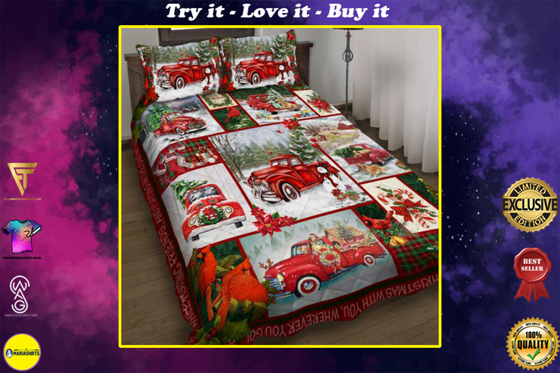 [highest selling] take a little christmas with you red truck bedding set - maria