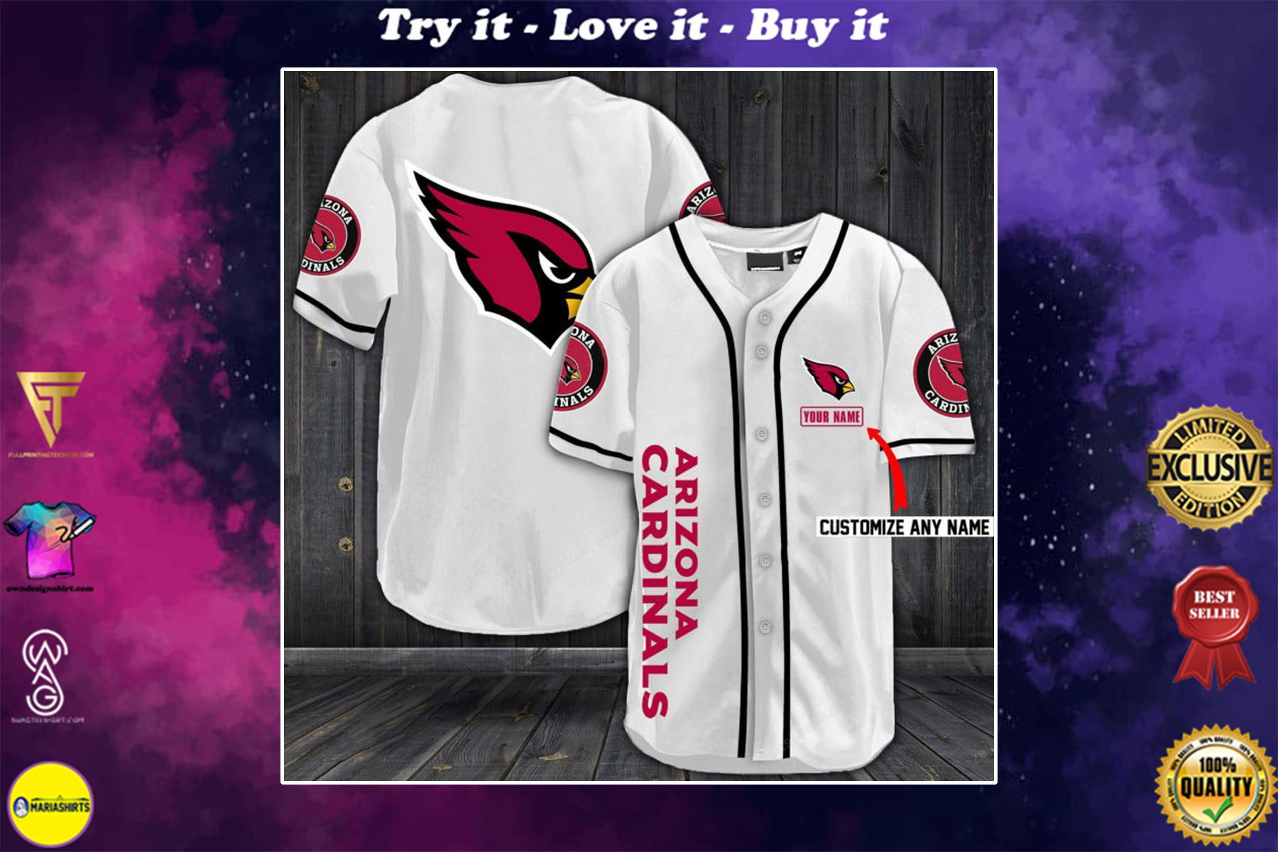 personalized name arizona cardinals full printing baseball shirt