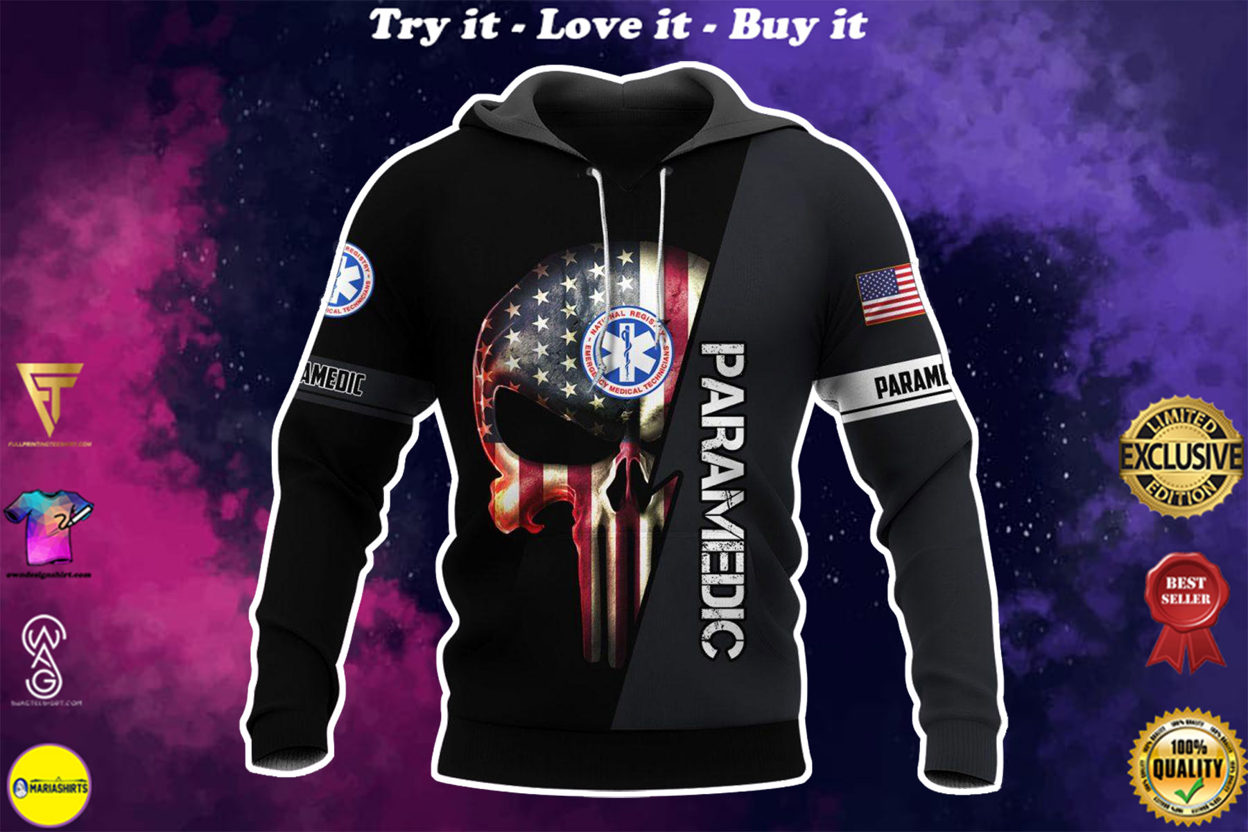 [highest selling] emt paramedic skull american flag full over printed shirt – maria