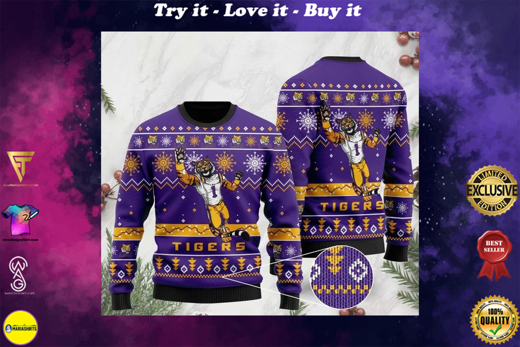 the lsu tigers football christmas ugly sweater