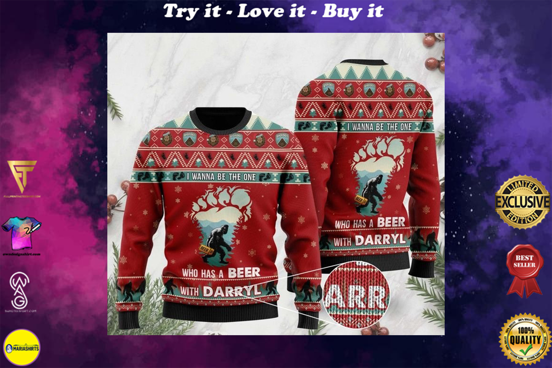 [highest selling] bigfoot i wanna be the one who has a beer with darryl christmas ugly sweater – maria