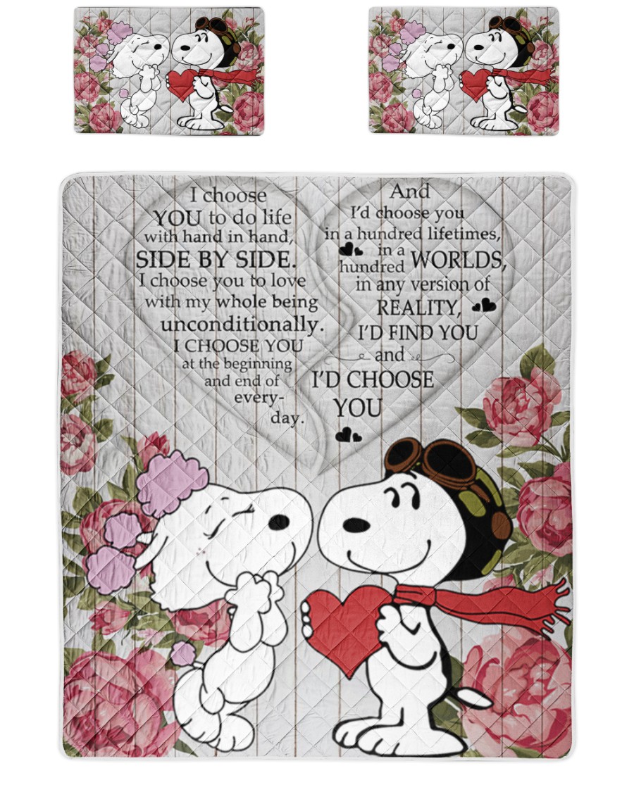Snoopy i choose you to do life with hand in hand quilt bedding set