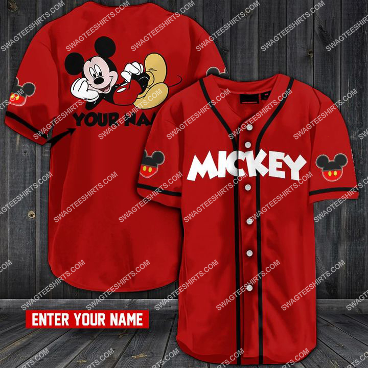 custom name mickey mouse all over printed baseball shirt 1