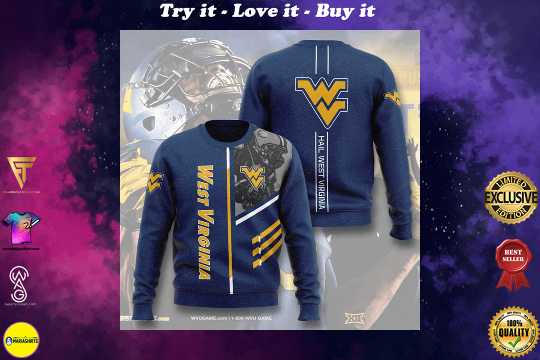 [highest selling] west virginia mountaineers football hail west virginia full printing ugly sweater - maria