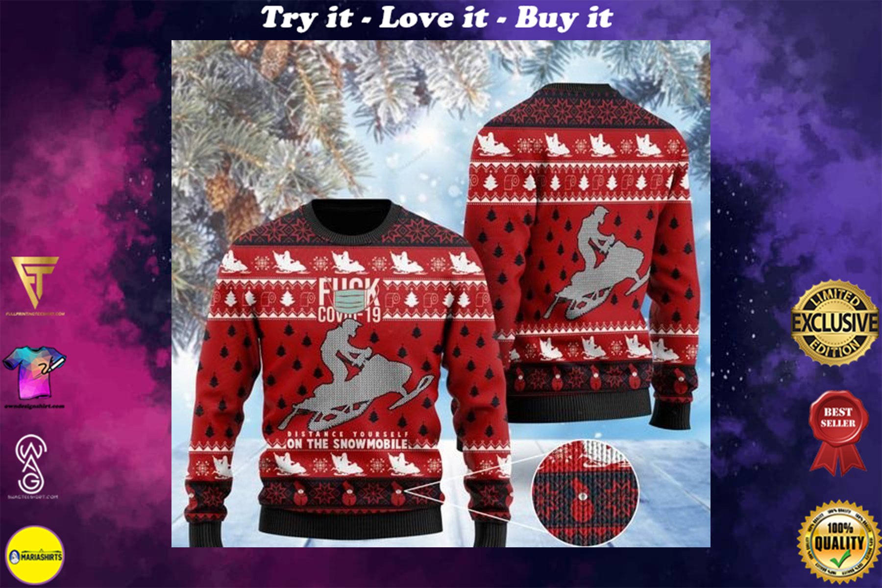 [highest selling] fuck covid distance yourself on the snowmobile 2020 ugly sweater - maria