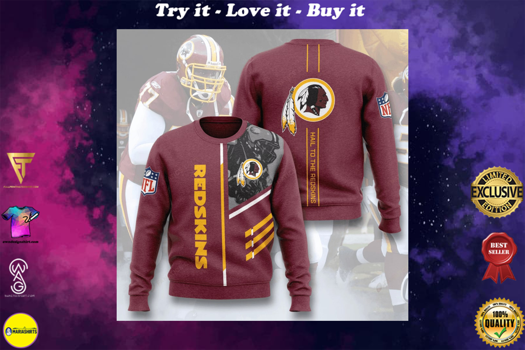 [highest selling] washington redskins hail to the redskins full printing ugly sweater – maria (Copy)