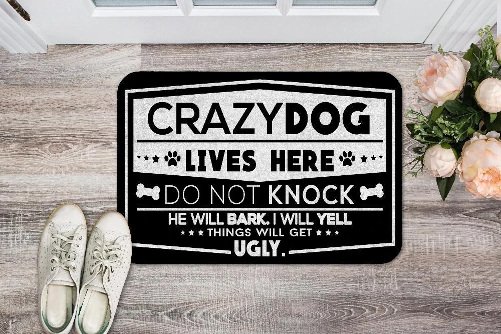 Crazy dogs live here do not knock doormat 1
