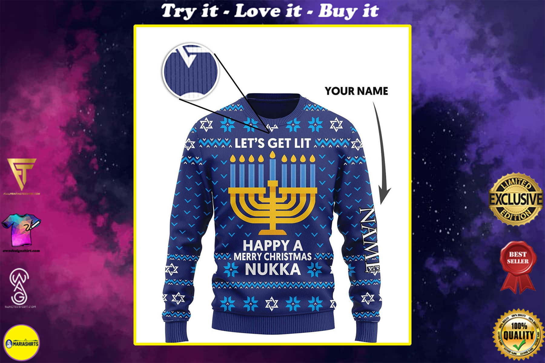 [highest selling] custom name lets get lit happy a merry christmas nukka ugly sweater – maria