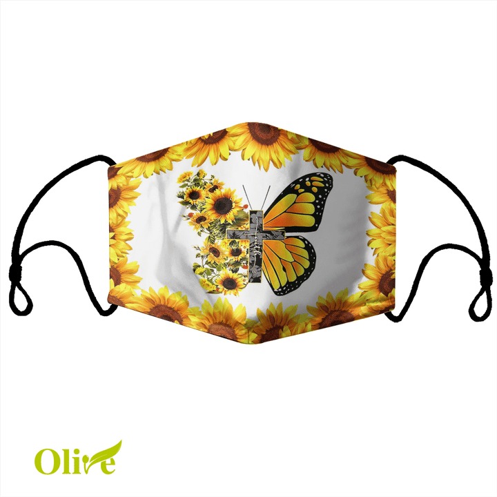 Cross sunflower butterfly face mask