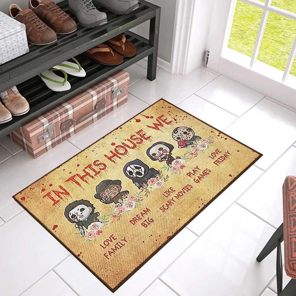 Horror Movies In This House We Love Family Doormat 3
