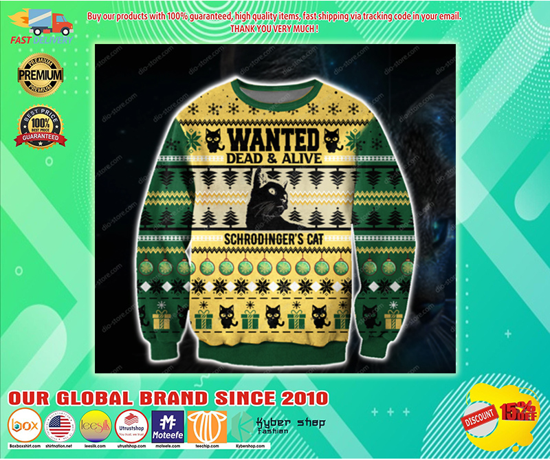 WANTED DEAD & ALIVE SCHRODINGER'S CAT UGLY CHRISTMAS SWEATER 1