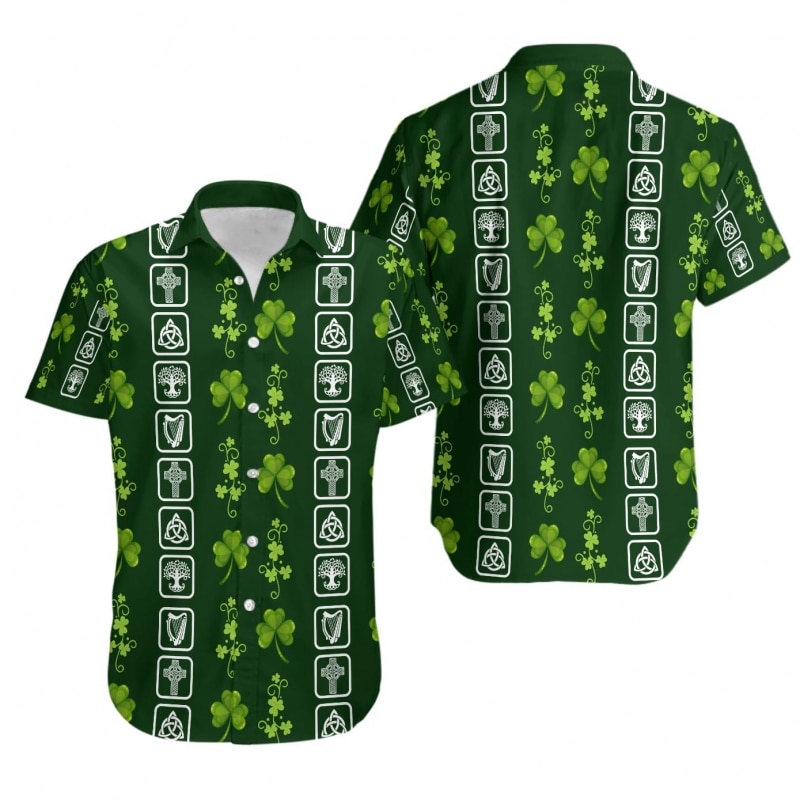 Shamrock irish symbols hawaiian shirt