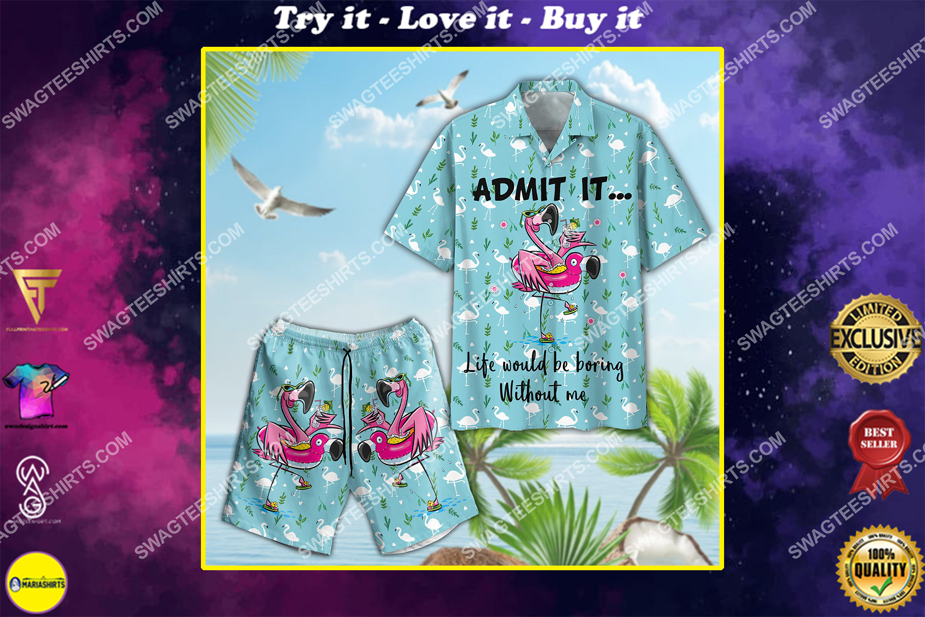 [highest selling] summer flamingo admit it life would be boring without me all over print hawaiian shirt – maria