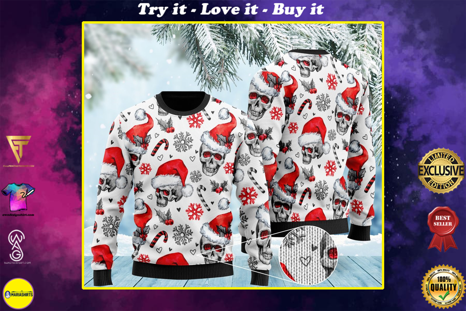 [highest selling] christmas skull pattern full printing ugly sweater – maria
