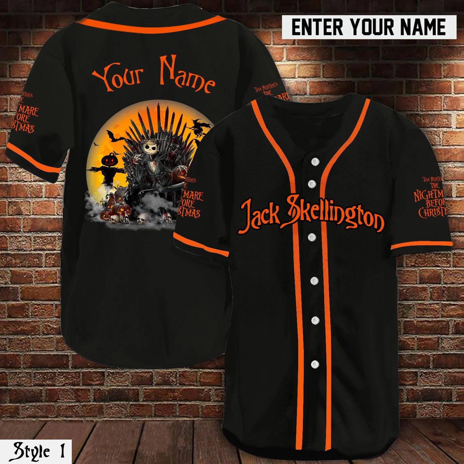 Personalized Name Jack Skellington Halloween Baseball Jersey 3