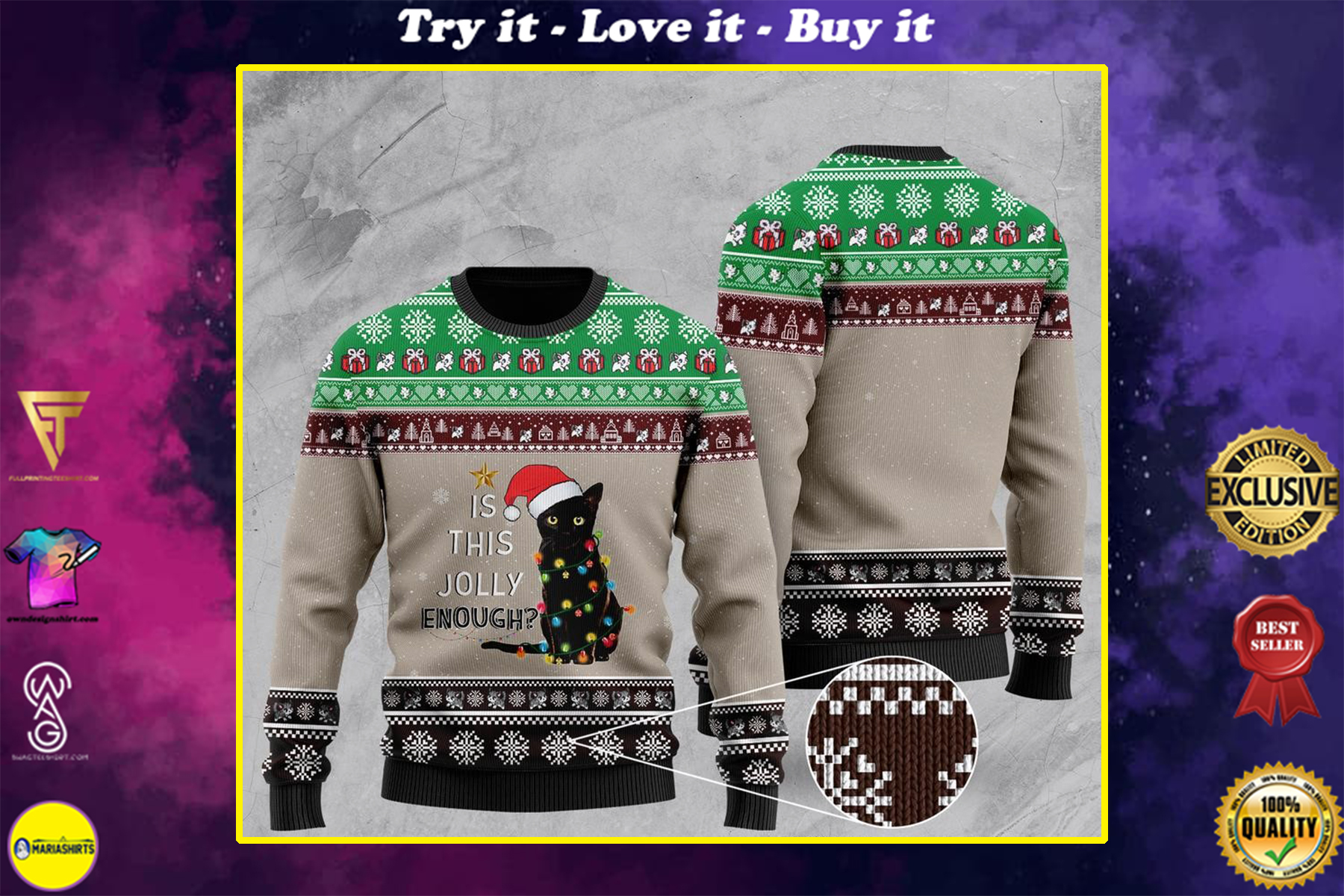 [highest selling] cat with lights christmas is this jolly enough pattern christmas ugly sweater – maria