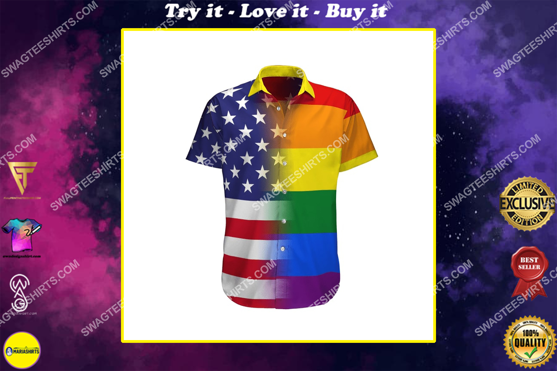 lgbt pride the rainbow flag all over print hawaiian shirt