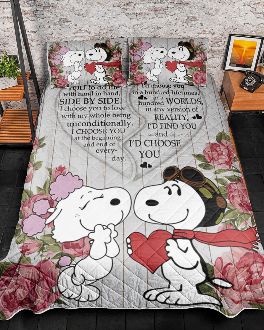 Snoopy i choose you to do life with hand in hand quilt bedding set 2