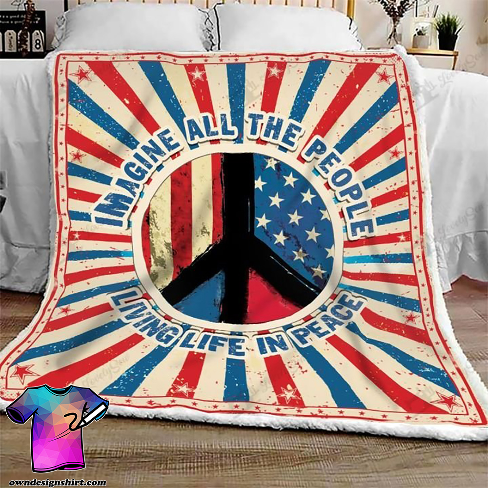 Imagine all the people living life in peace symbol full printing blanket
