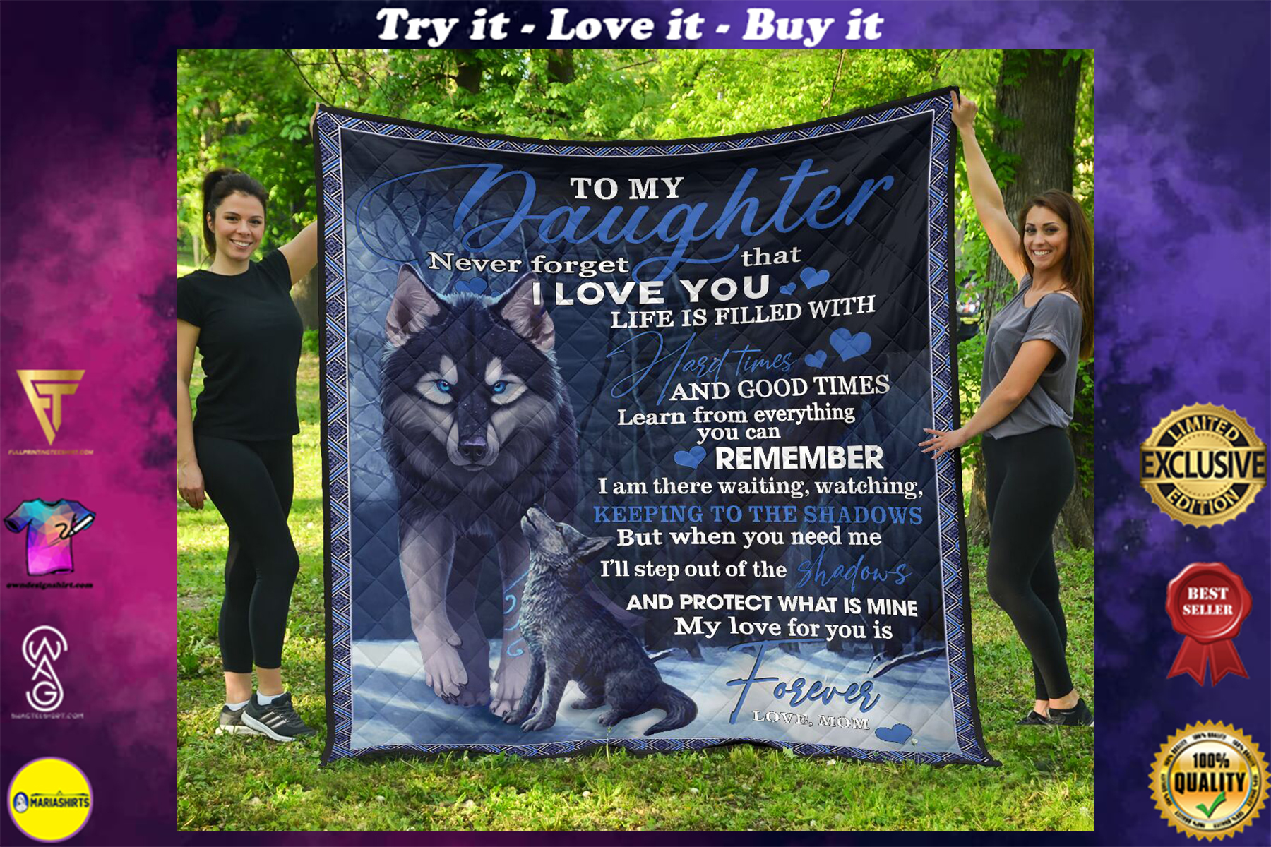 wolf to my daughter never forget that i love you your mom quilt