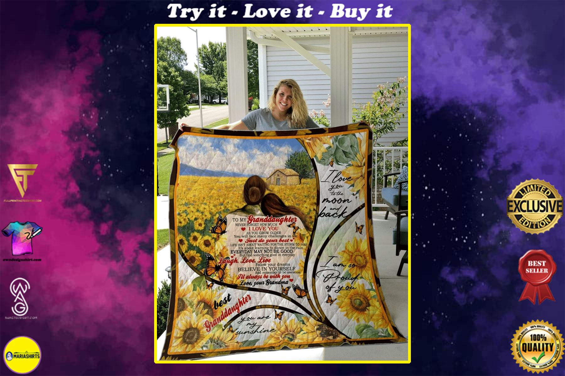 sunflower to my granddaughter i love you to the moon and back quilt