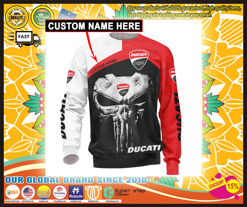 Skull Ducati corse 3d hoodie custom personalized name and long sleeve