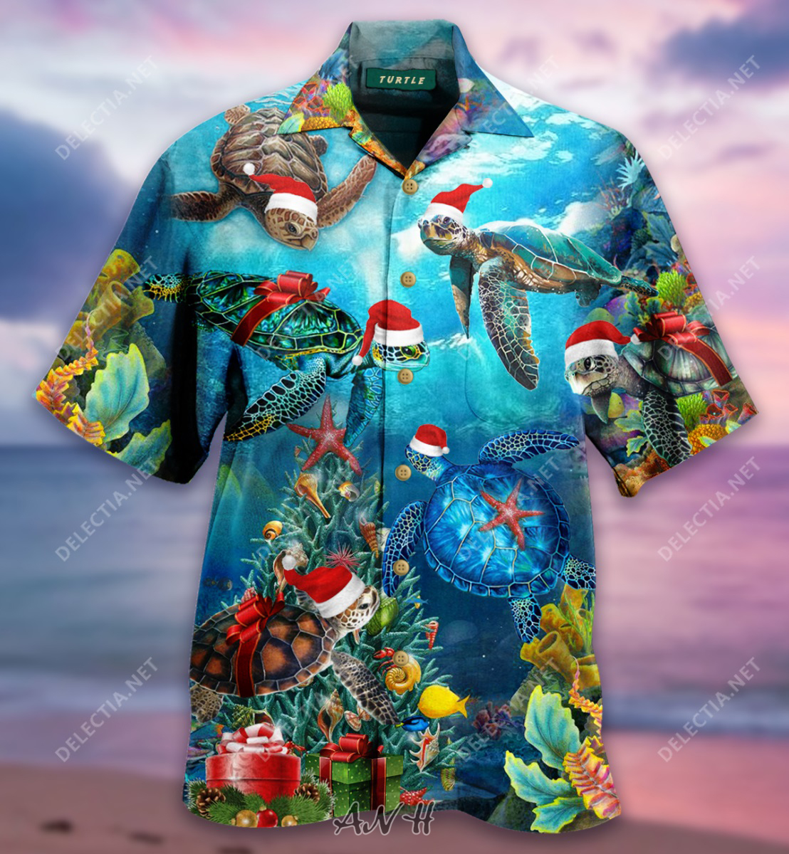 Turtle santa hat awesome christmas unisex hawaiian shirt