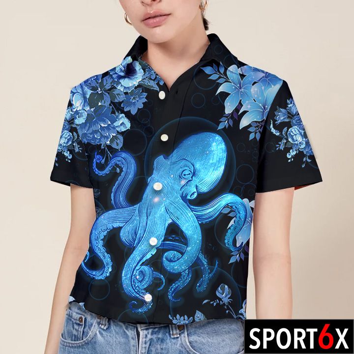 Octopus blue hawaiian shirt 1
