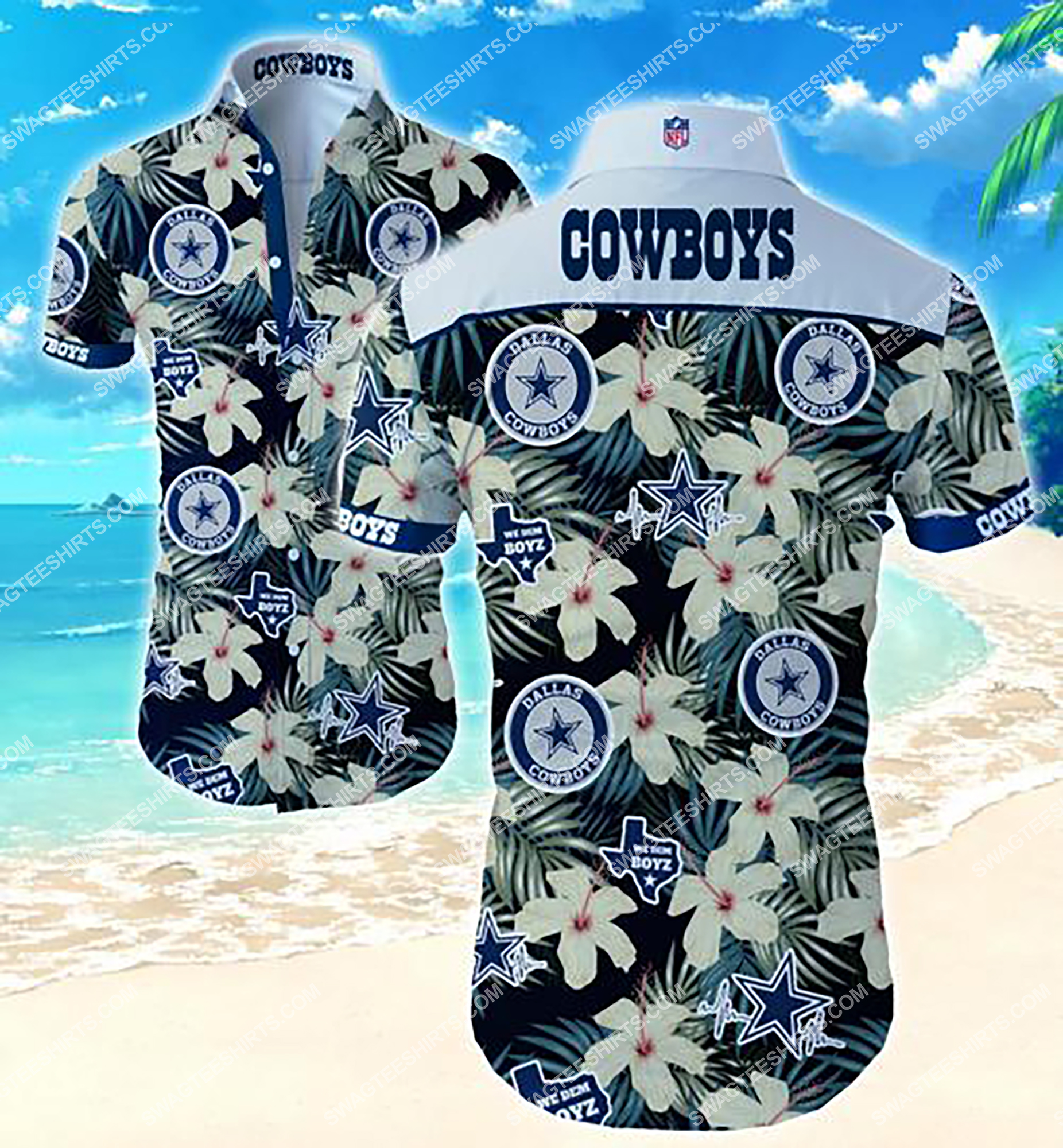 floral dallas cowboys team full printing hawaiian shirt 2