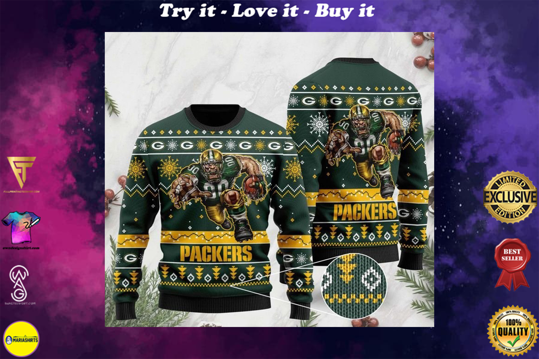 national football league green bay packers christmas ugly sweater