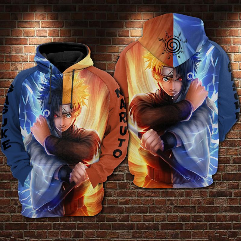 Naruto and sasuke fire and water 3d hoodie -LIMITED EDITION