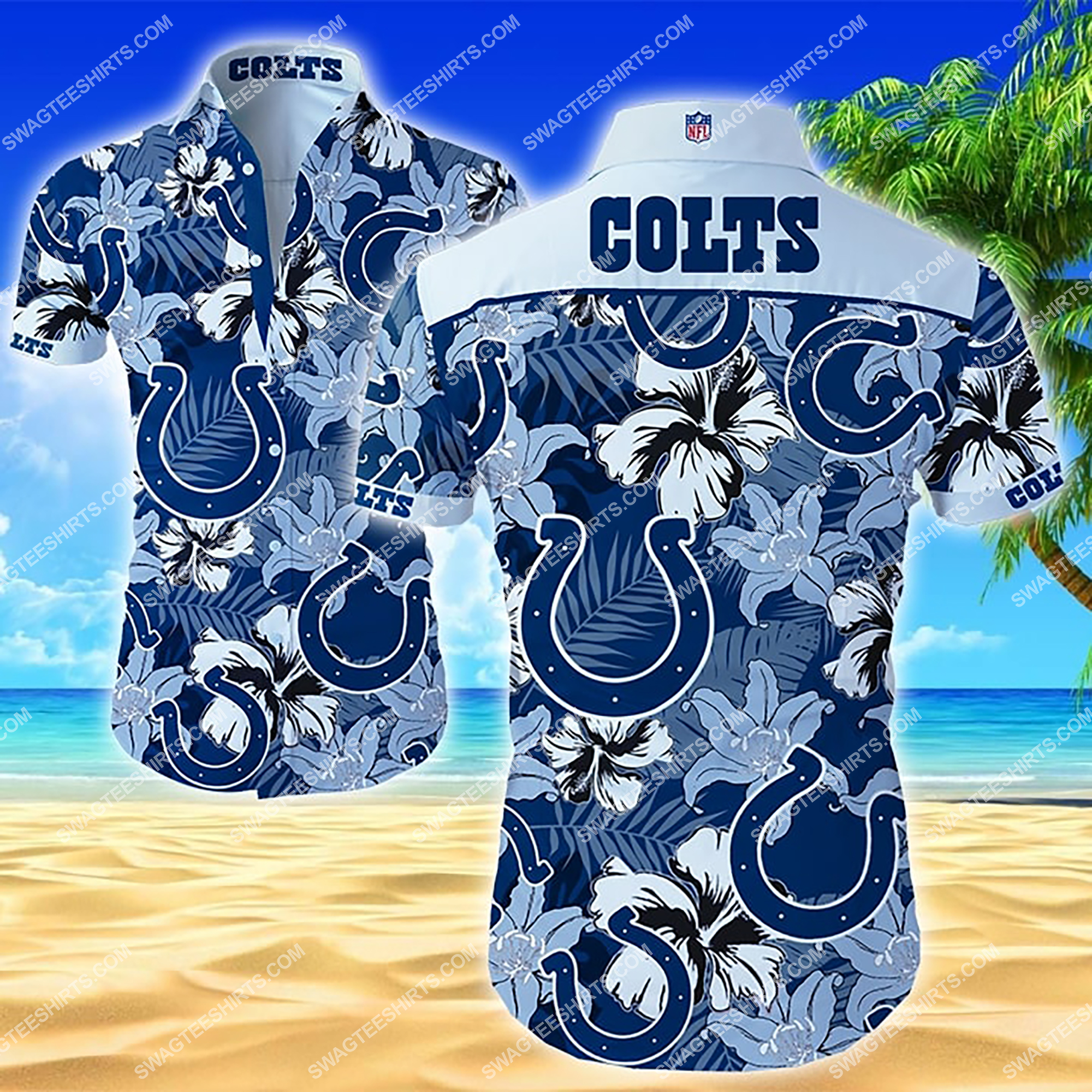 NFL Indianapolis Colts Hawaiian Shirt White Blue - Ingenious Gifts