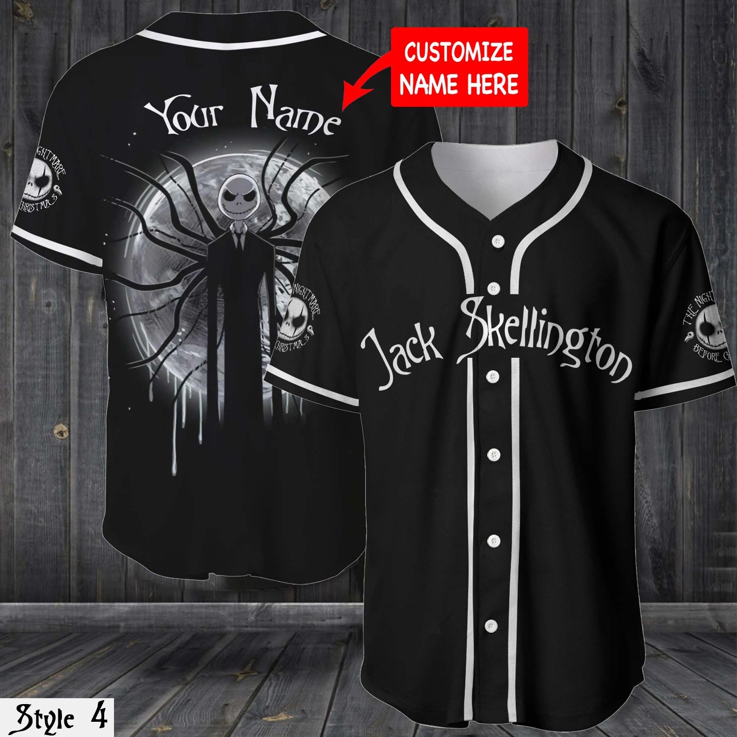 Personalized Name Jack Skellington Halloween Baseball Jersey 2