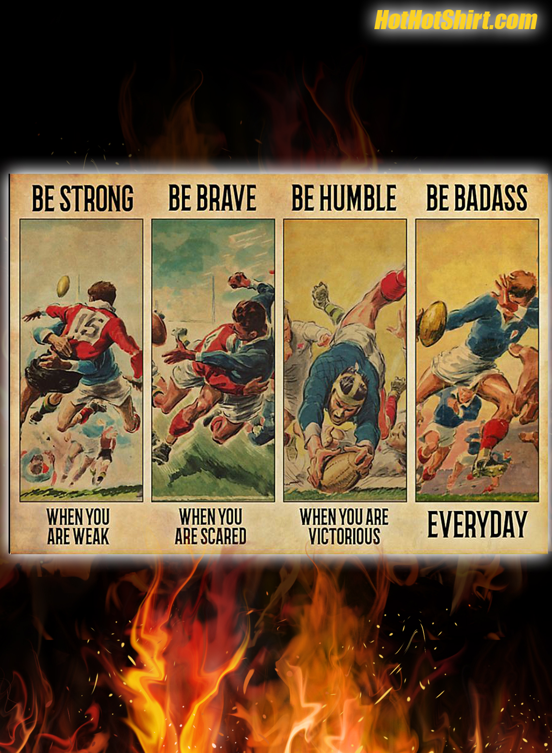 Rugby be strong be brave be humble be badass poster 1