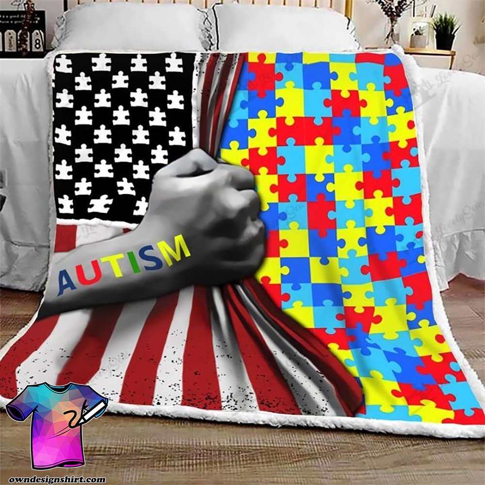Amarican flag autism awareness full printing blanket - Maria