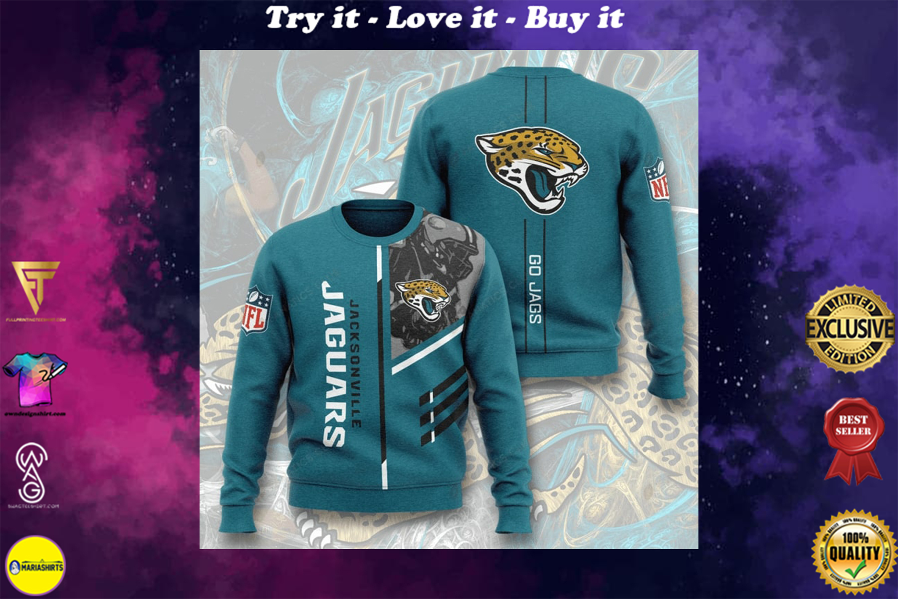 national football league jacksonville jaguars go jags full printing ugly sweater