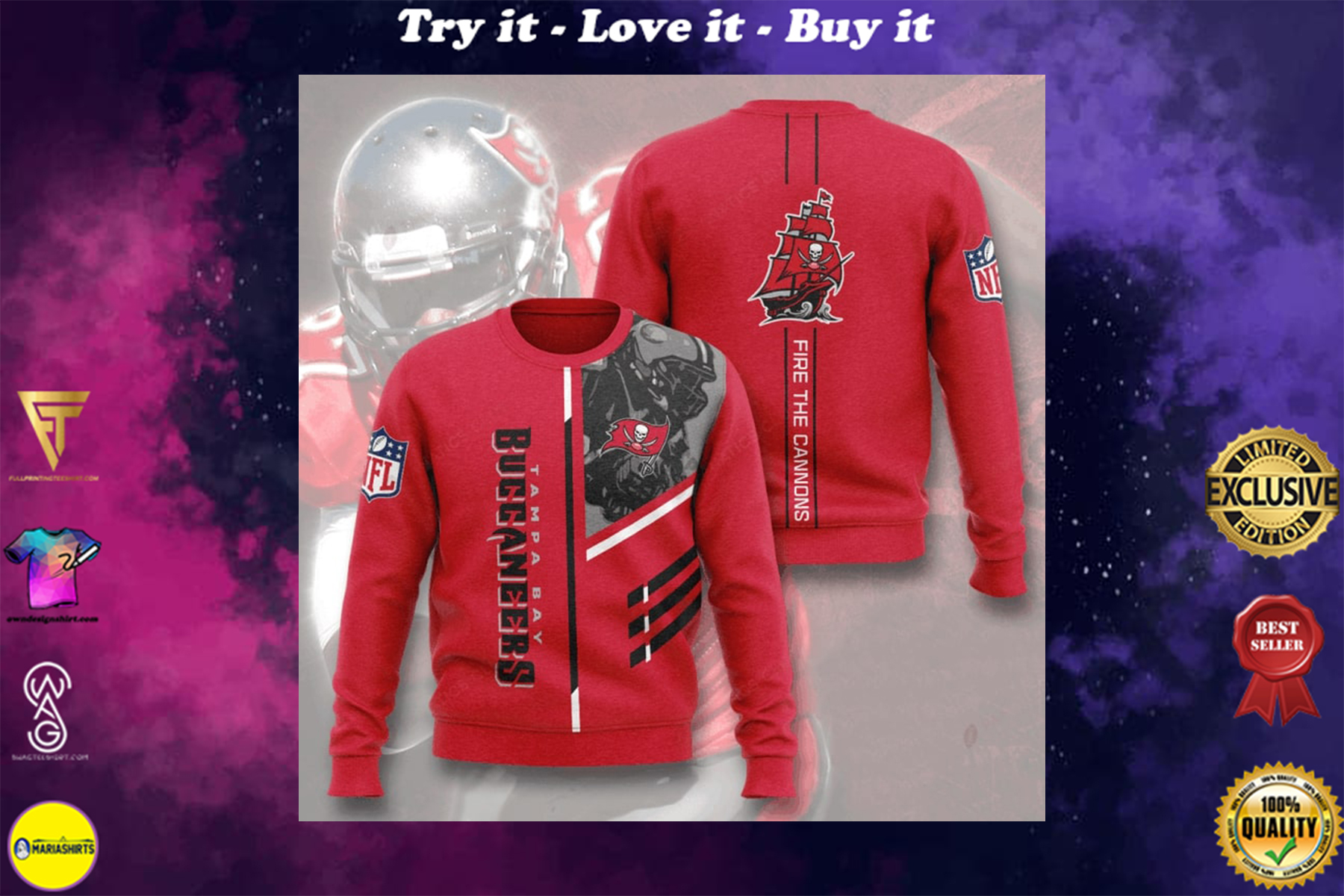 [highest selling] tampa bay buccaneers fire the cannons full printing ugly sweater - maria