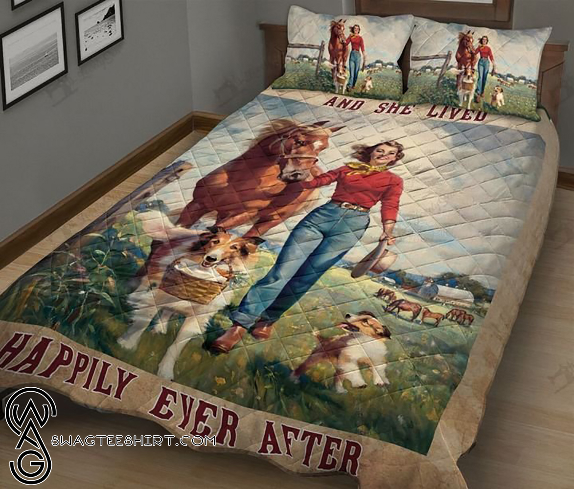 Horses dogs and she lived happily ever after full printing quilt - Maria
