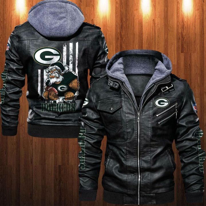 Green Bay Packer Leather Jacket Angry Santa Claus