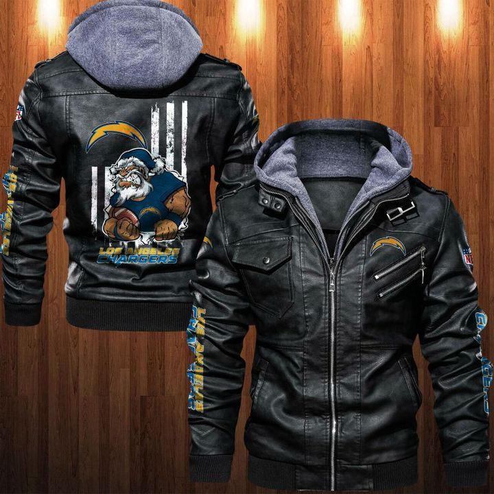 Los Angeles Chargers Leather Jacket Angry Santa Claus