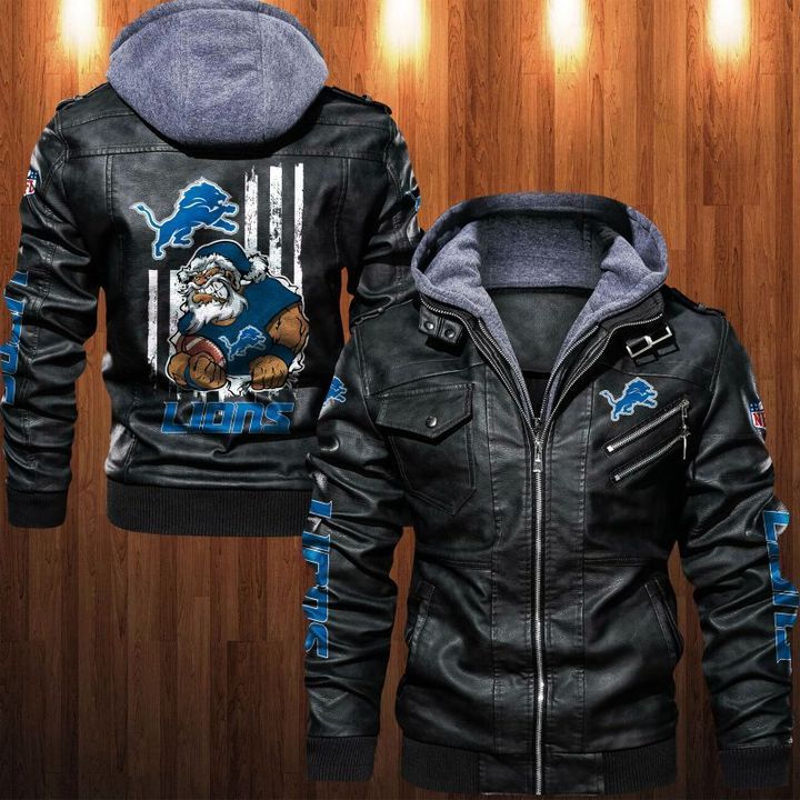 Detroit Lions Leather Jacket Angry Santa Claus