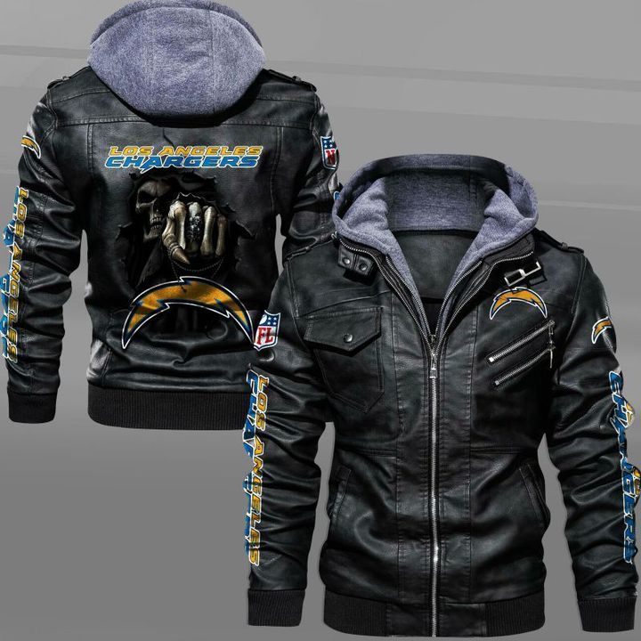 Los Angeles Chargers Leather Jacket Dead Skull In Back