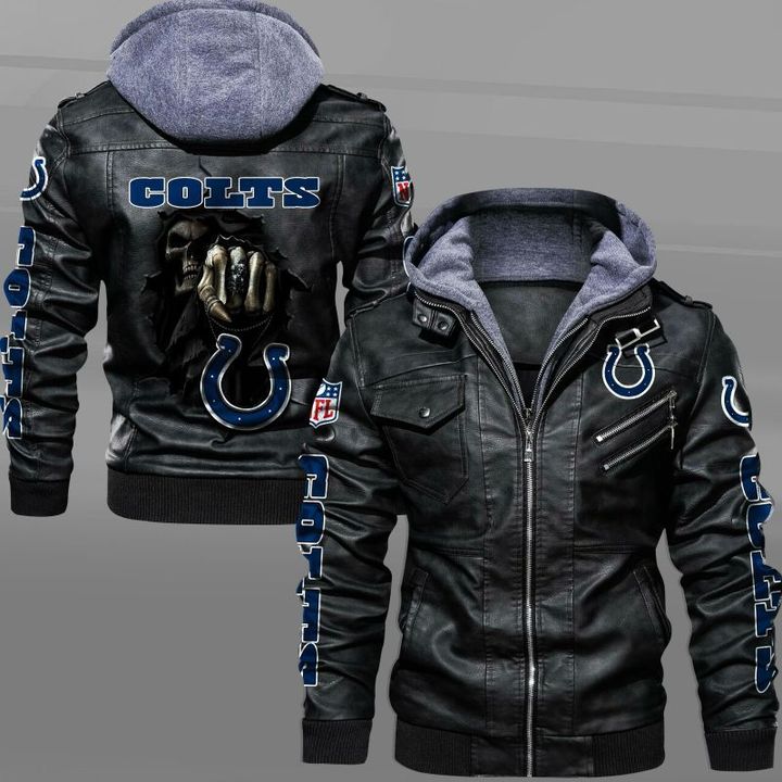 Indianapolis Colts Leather Jacket Dead Skull In Back