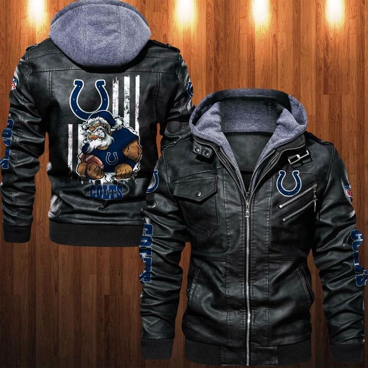 Indianapolis Colts Leather Jacket Angry Santa Claus
