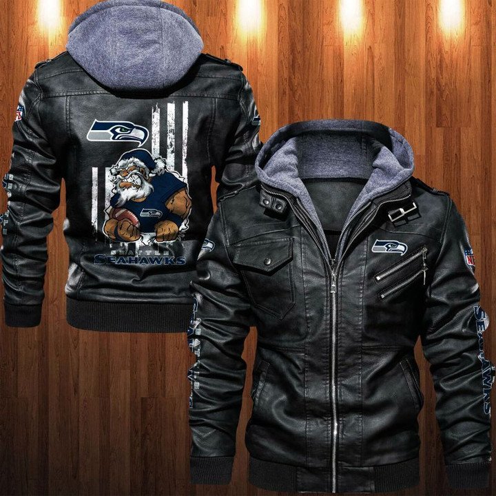 Seattle Seahawks Leather Jacket Angry Santa Claus