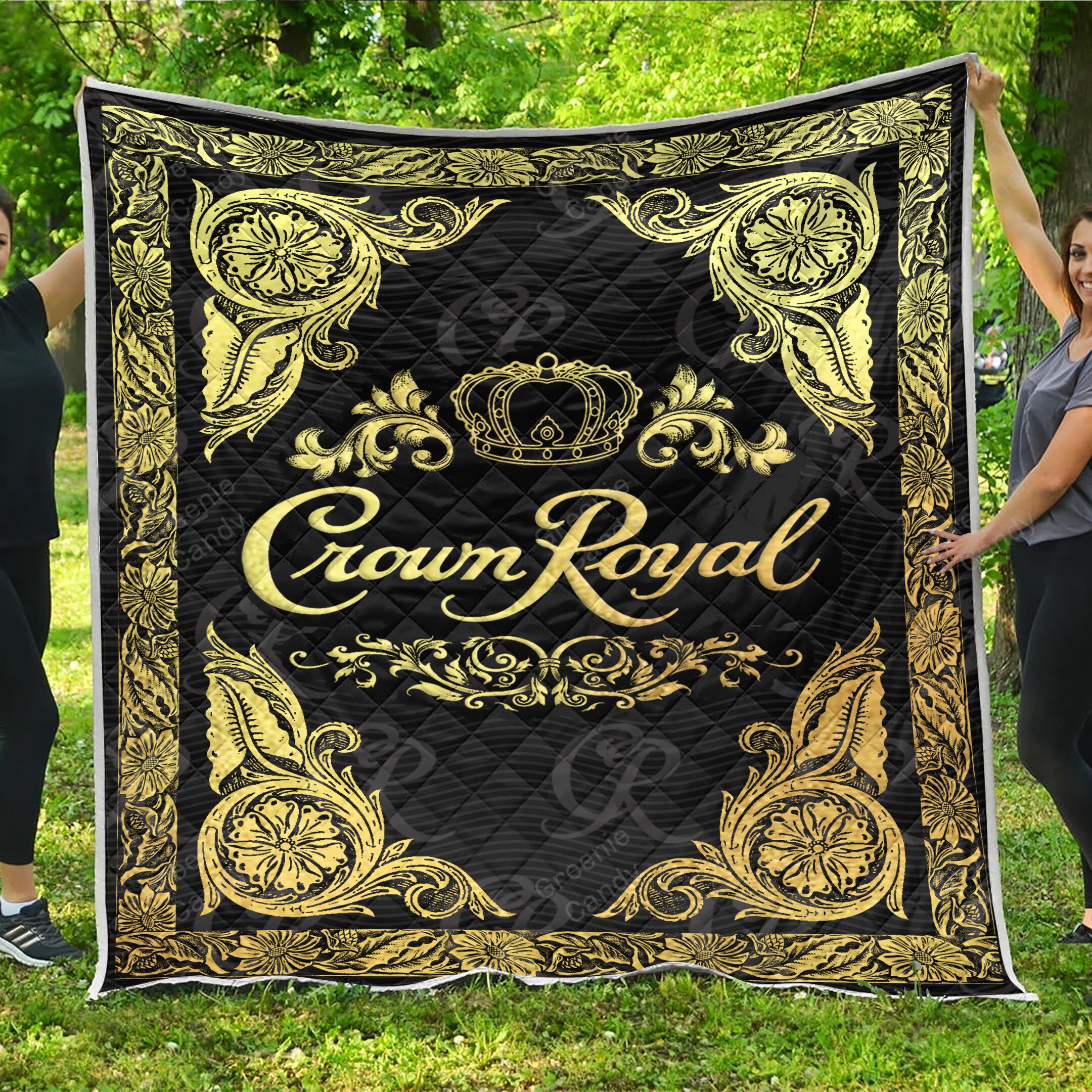 Crown Royal Whisky black blanket quilt