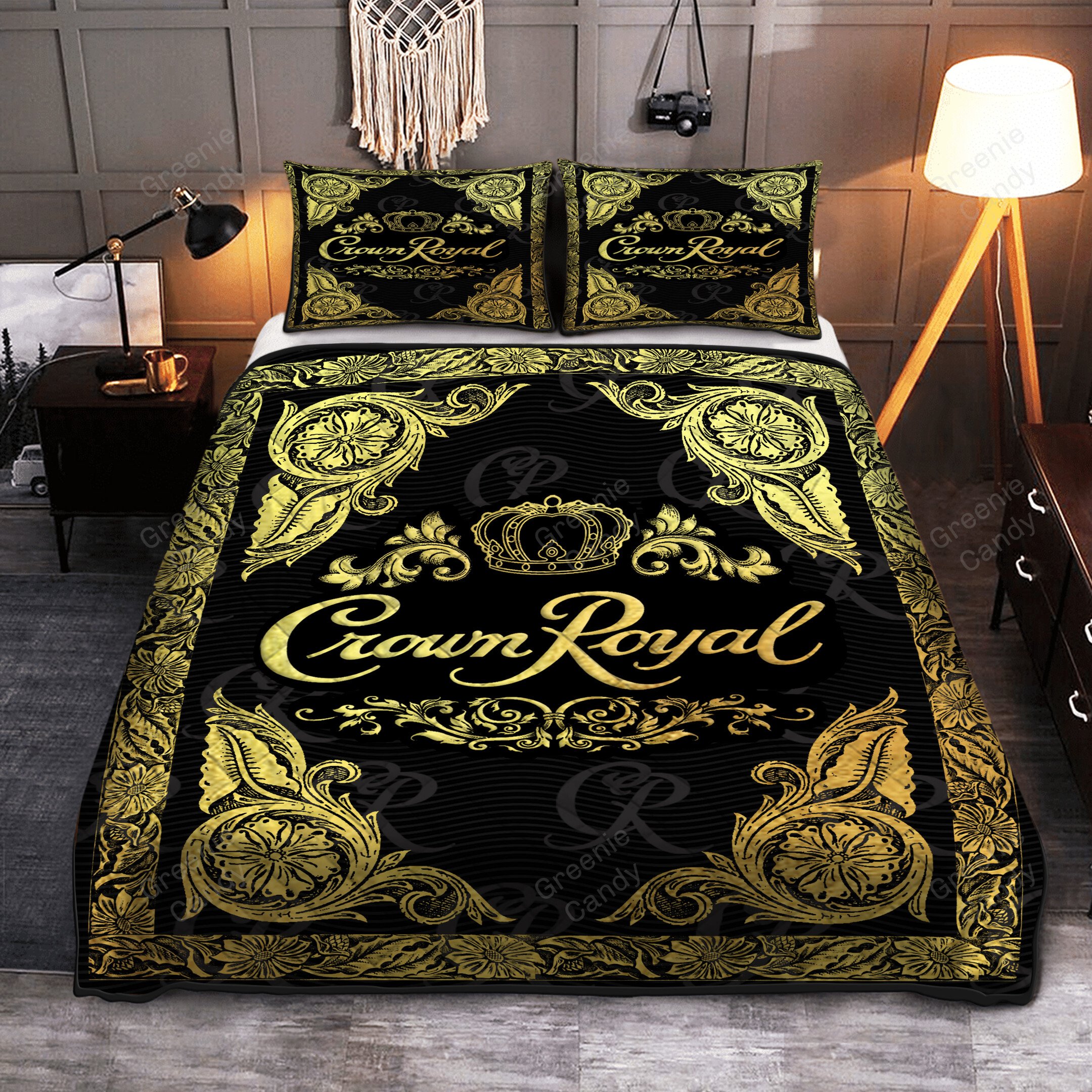 Crown Royal black Whisky quilt bedding set