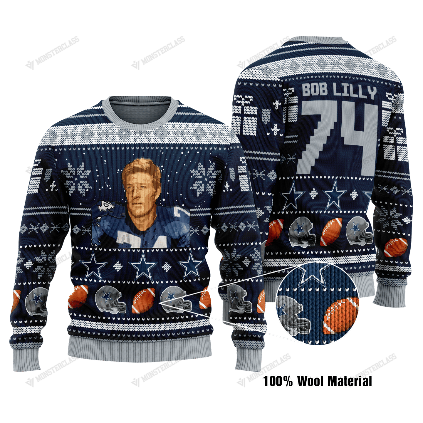 Bob Lilly 74 Dallas Cowboys NFL christmas sweater