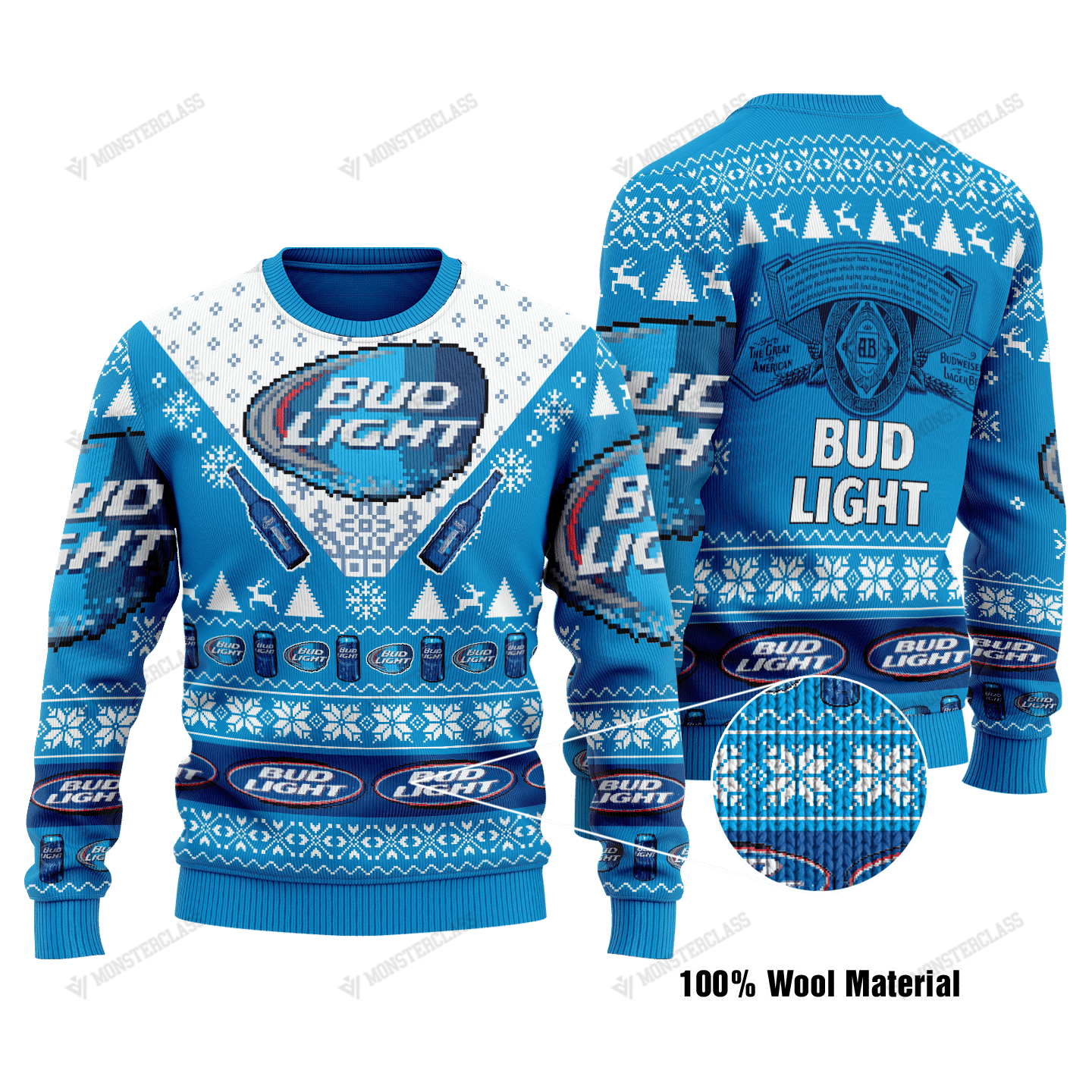Bud Light beer light blue christmas sweater