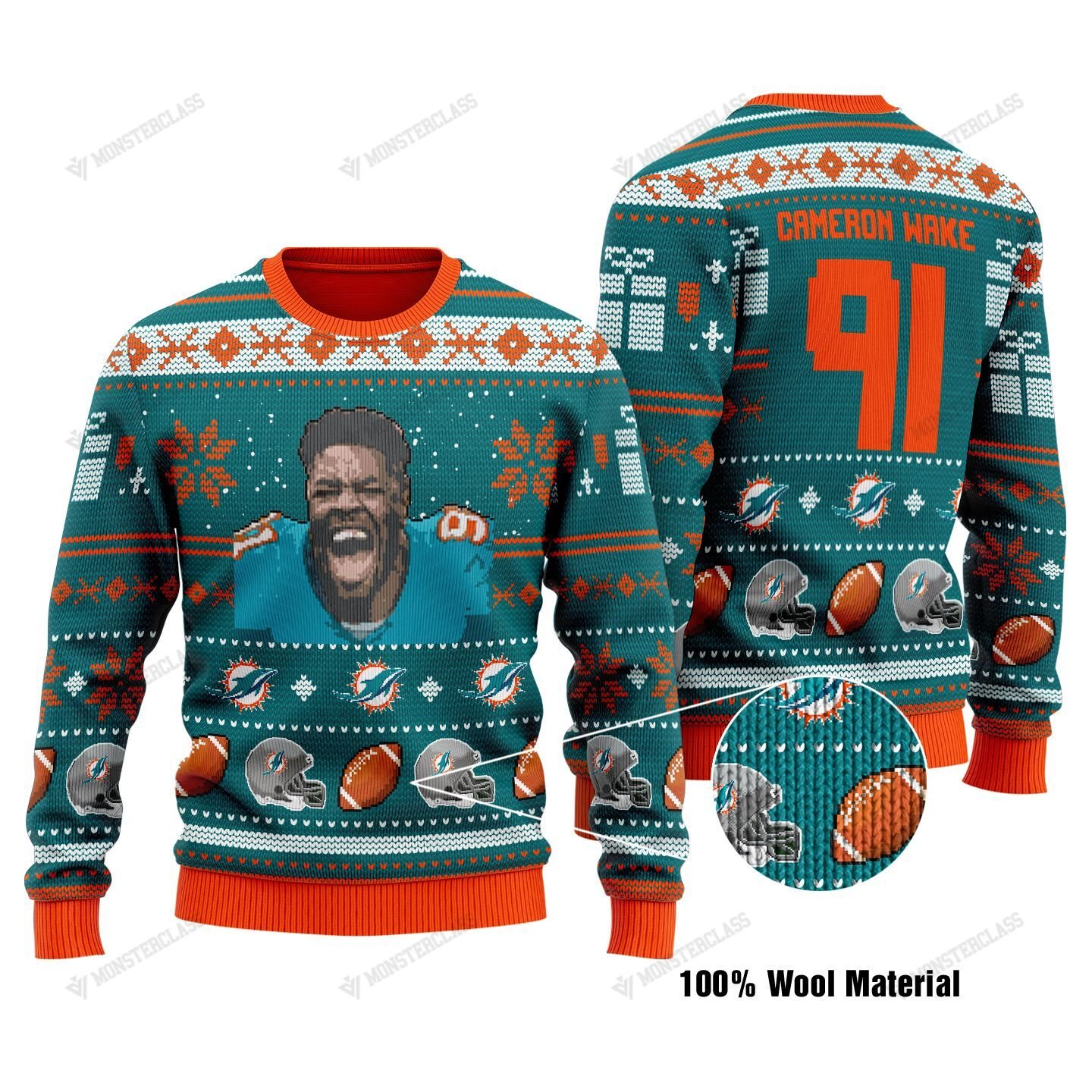 Cameron Wake 91 Miami Dolphins NFL christmas sweater